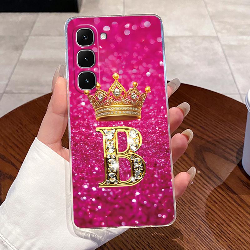 

Phone Case For Infinix Hot 70 Bumper Transparent TPU Shockproof Soft Casing Luxury Initial Letter With Crown Couple Shell Infinix Hot 70