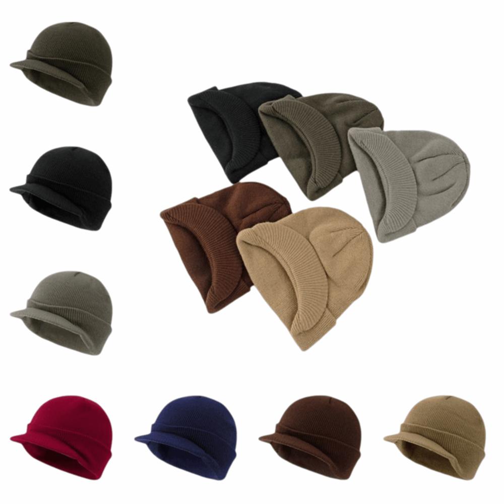Earflap Short Brim Beanie Cap Thicken Add Plush Lined Hat Fashion Warm Knitted Peaked Cap Winter