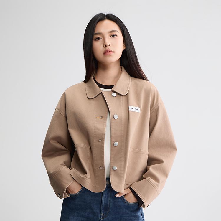 Comfortable Lapel Long Sleeve Casual Trend Jacket Women Jackets Khaki LWT013153212530A11114