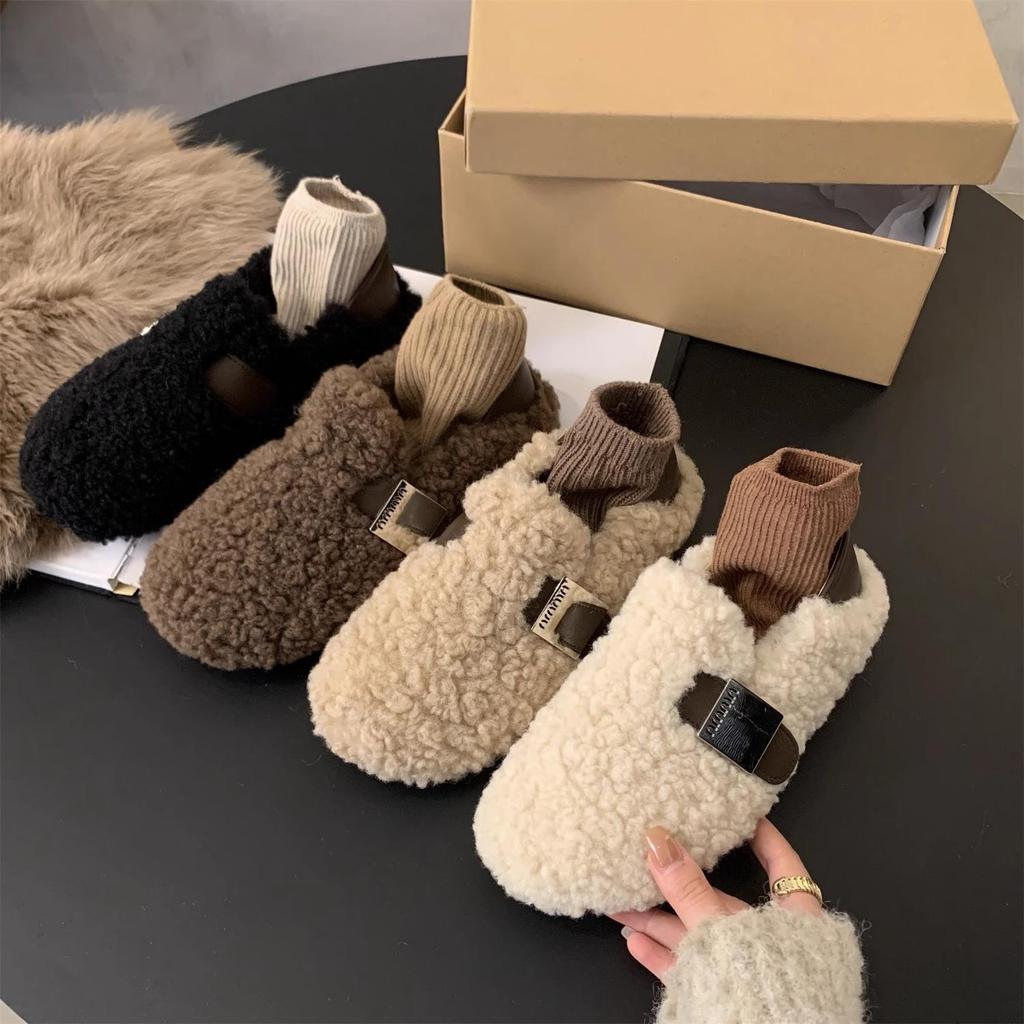 Lamb Wool Shoes Women's Outer Wear 2025 Autumn New Korean Version Retro Flat One-pedal Doudou Shoes Women's Casual Shoes