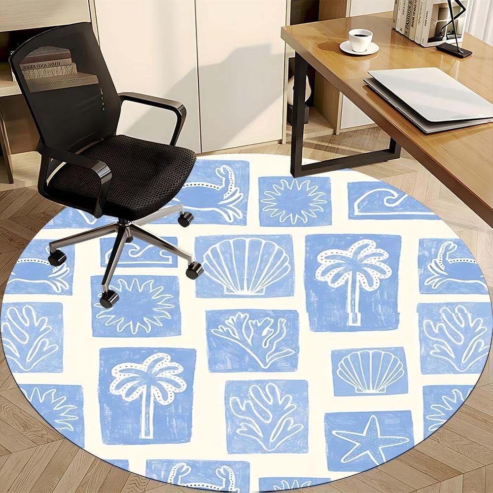 1pc Oceanic Patterns Office Round Rug, Non-slip, Soft and Durable Office Rug for Interior Decoration, Perfect for Office, Beautiful Decoration yy26032
