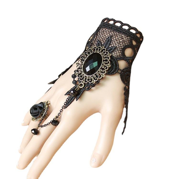 2026 New Model Gothic Steampunk Lace Cuff Fingerless Glove Arm Warmer Bracelet Black Halloween Accessories