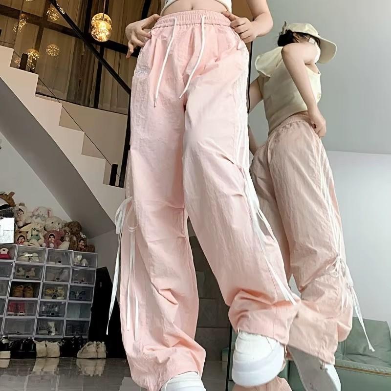 Bow Striped Pants Women Summer High Waist Loose Casual Pants Korean Style Spicy Girl Versatile Full Length Trousers Female