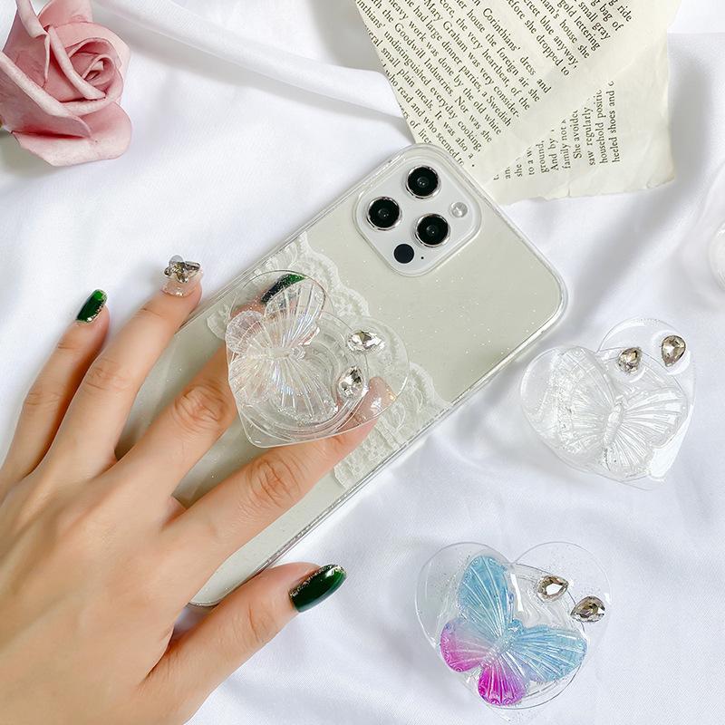 Transparent Butterfly Wind Pure Desire Mobile Phone Airbag Bracket Creative Rhinestone Simple Paste Desktop Air Cushion Support