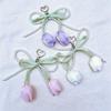 Tulip Pearl Bow Satin Fabric Handbag Pendant Keyring