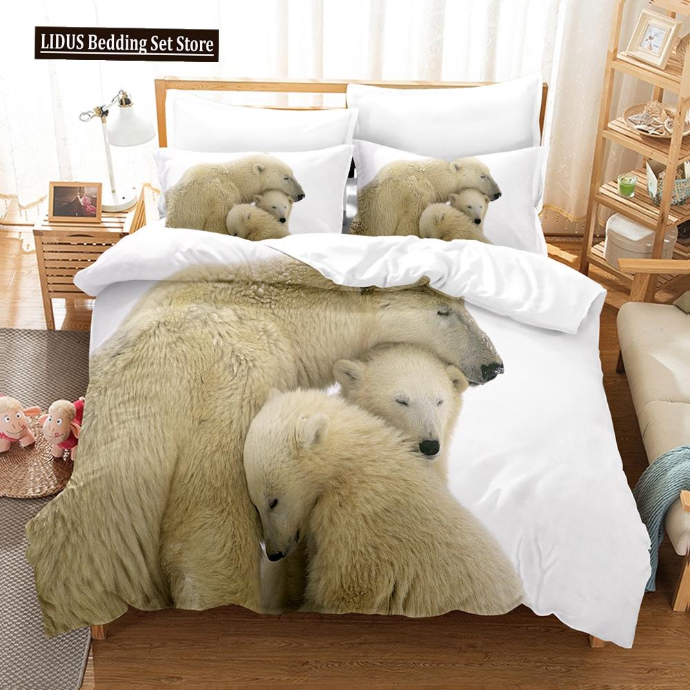 3D Gedrucktes Niedliches Bären-Bettbezug-Set mit Kissenbezug Eisbär Bettwäsche-Sets Bettdeckenbezug Wildtiere Bett-Set Queen-Size