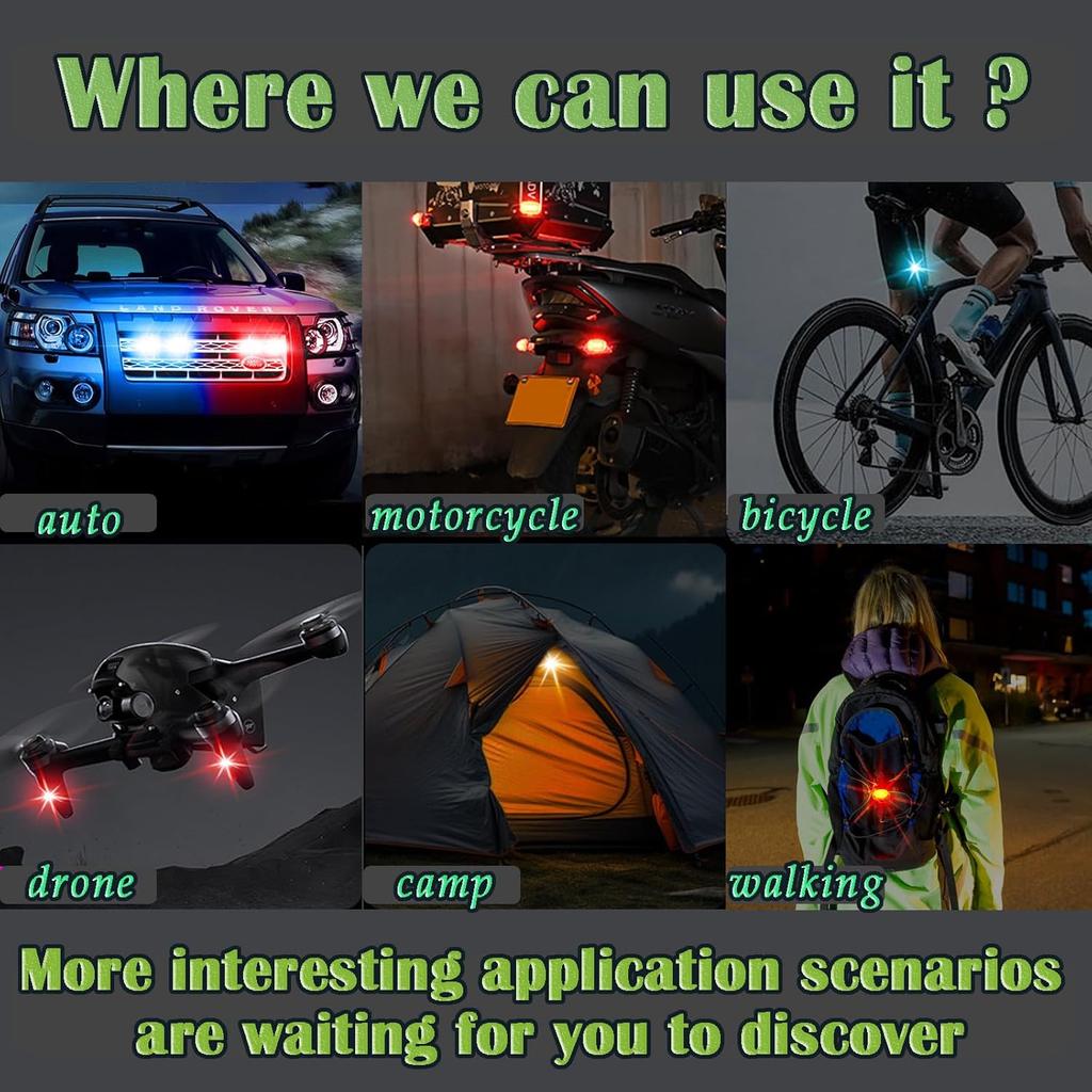 Wireless Strobe LED Lights, 4 Pack, RGB Emergency Warning Lights, USB Rechargeable, 7 colors 30 Flash Modes, High Brightness, For Car Motorcycle