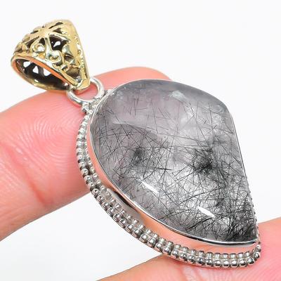 Natural Black Rutile Gemstone 925 Solid Sterling Silver Jewelry Pendant 2Xx A8Z87