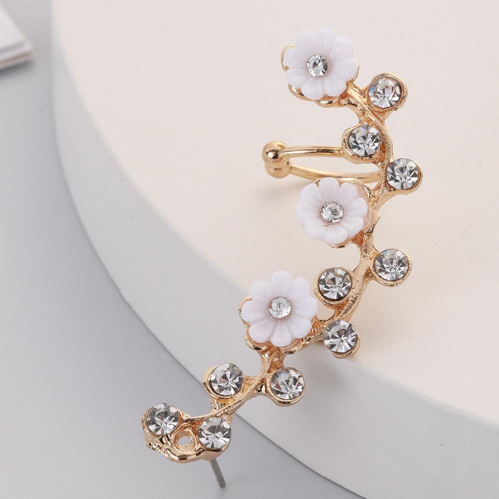 

Аксессуары Цветочные уши Висячие зажимы для ушей Ретро Дейзи Алмазные зажимы для ушей Серьги-гвоздики со стразами Эльфийские серьги женские золотой