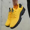 Men'S Bright Yellow Outdoor Sneakers Breathable Mesh Construction Shock Absorbing Sports Shoes Stylish Trendy Adventure Footwear