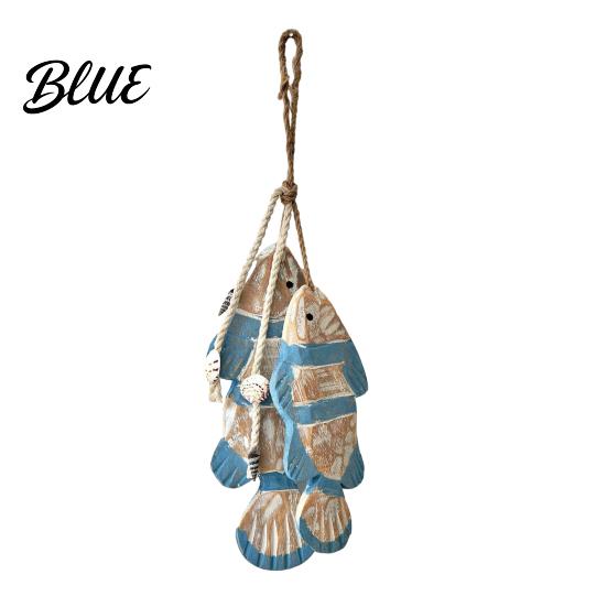 Ocean Inspired Wall Art Rustic Nautical Wooden Fish Decor Coastal Beach Style Hanging Theme Room Decorations Ornament with Fishing Net for
