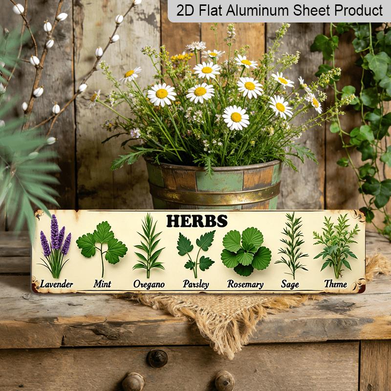 2D Flat 1pc Aluminium Decorative Sign - Featuring Herbs, Perfect for Vintage Wall Decoration in The Kitchen, Dining Area, or Entryway. Ideal for