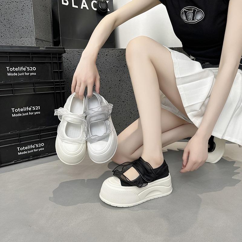 Mesh thick-soled Mary Jane shoes women's summer versatile shallow mouth breathable casual shoes niche women's shoes tide