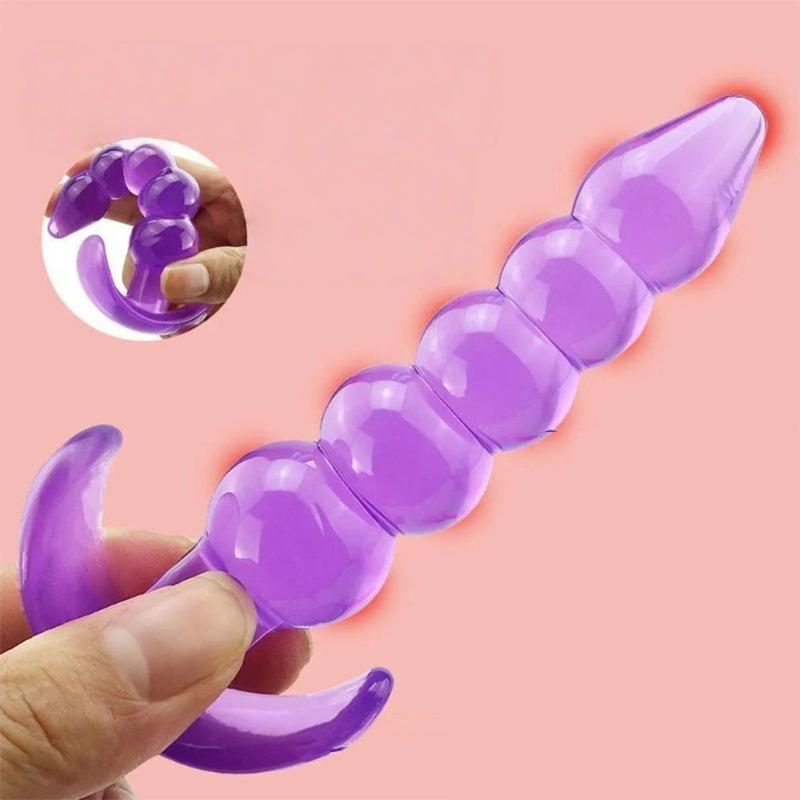 Plug Anale in Silicone con Perline per Stimolazione della Prostata Giocattolo Unisex per Adulti Viola Rosa