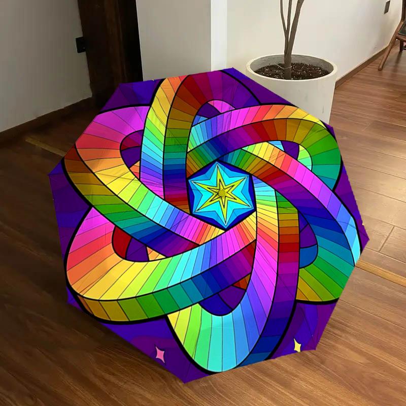 

Rainbow Starburst Automatic Opening Folding Umbrella Portable 3 Fold Design with 8 Bone Steel Frame,Perfect for Festivals,Travel,Daily