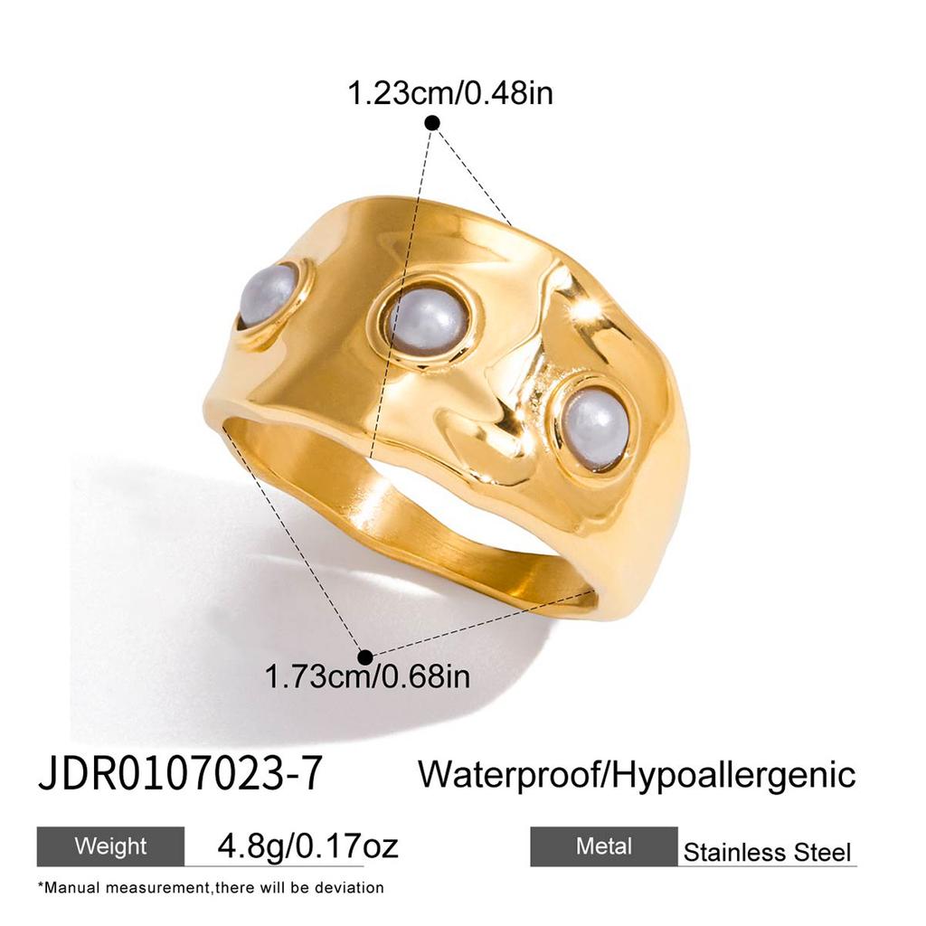 Youthway Size 7 Elegant Imitation Pearl Rings For Women Gold Plated Stainless Steel Rings Simple Fashion Jewelry Girls Gift