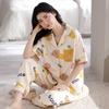 Pajamas women's summer cotton short-sleeved trousers cardigan sweet high-value loungewear set
