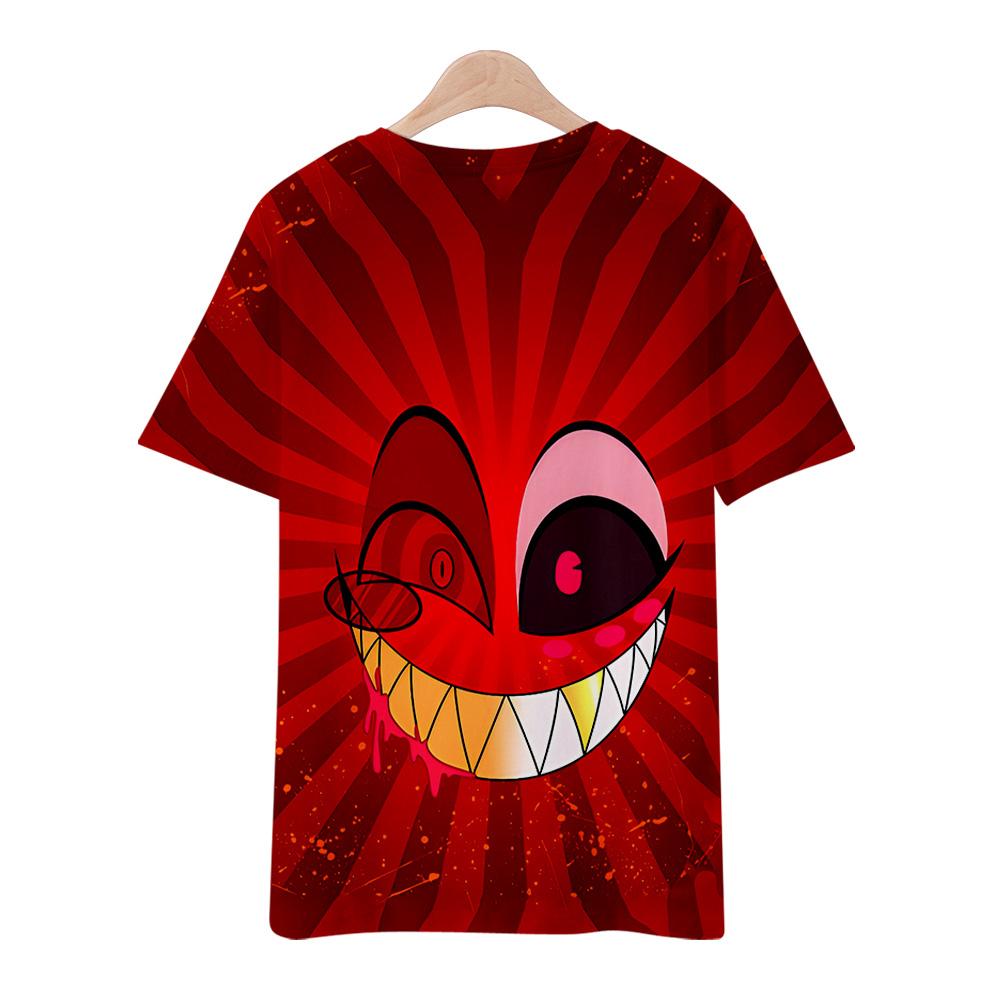 Hazbin Hotel Anime Damen Herren T-Shirts Grafikshirt Cartoon bedruckt O-Ausschnitt Übergroße kurze Ärmel Mode Herrenbekleidung Streetwear