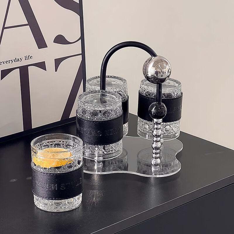 High-Value Glass Water Cup Set with Leather Tray