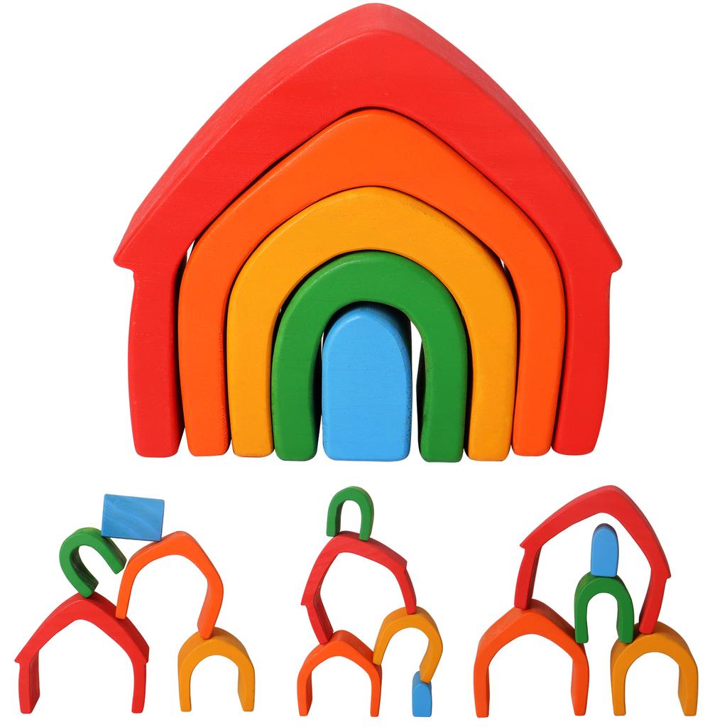 Rainbow Arch Bridge Building Blocks Wooden Colorful Stacking Little People Folding Joyful Children's Early Education Rainbow Building Block Toys