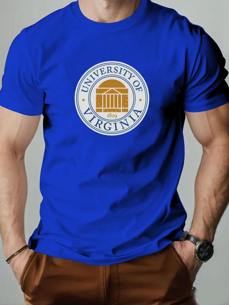 Mens Cotton TShirt University of Virginia Summer Round Neck Short Sleeve Graphic Breathable Fashion Casual TShirt