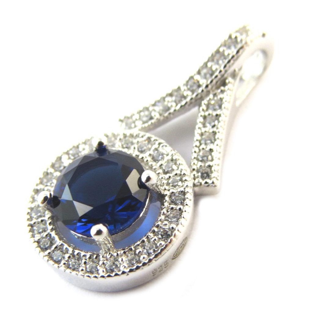 Les Trésors De Lily [N5361] - Pandantiv din argint „Sissi” safir albastru argintiu alb (placat cu rodiu) - 22x12 mm