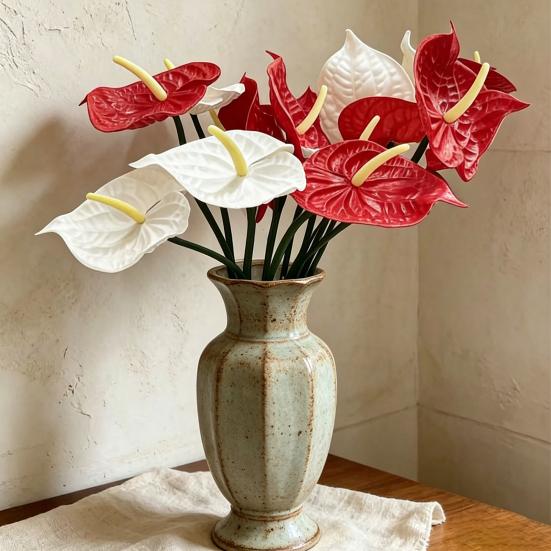 26" Real Touch Anthuriums Plant Artificial Tropical Flower with Long Stem Faux Floral Arrangement for DIY Vase Table Centerpiece Home Office Wedding