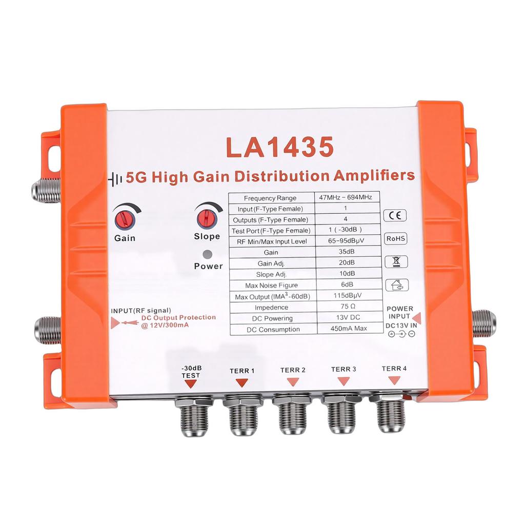 35dB Hochgewinn-Verteilerverstärker 4-Wege-Verteilerverstärker Unterstützt 5G LTE Filter für TV EU-Stecker