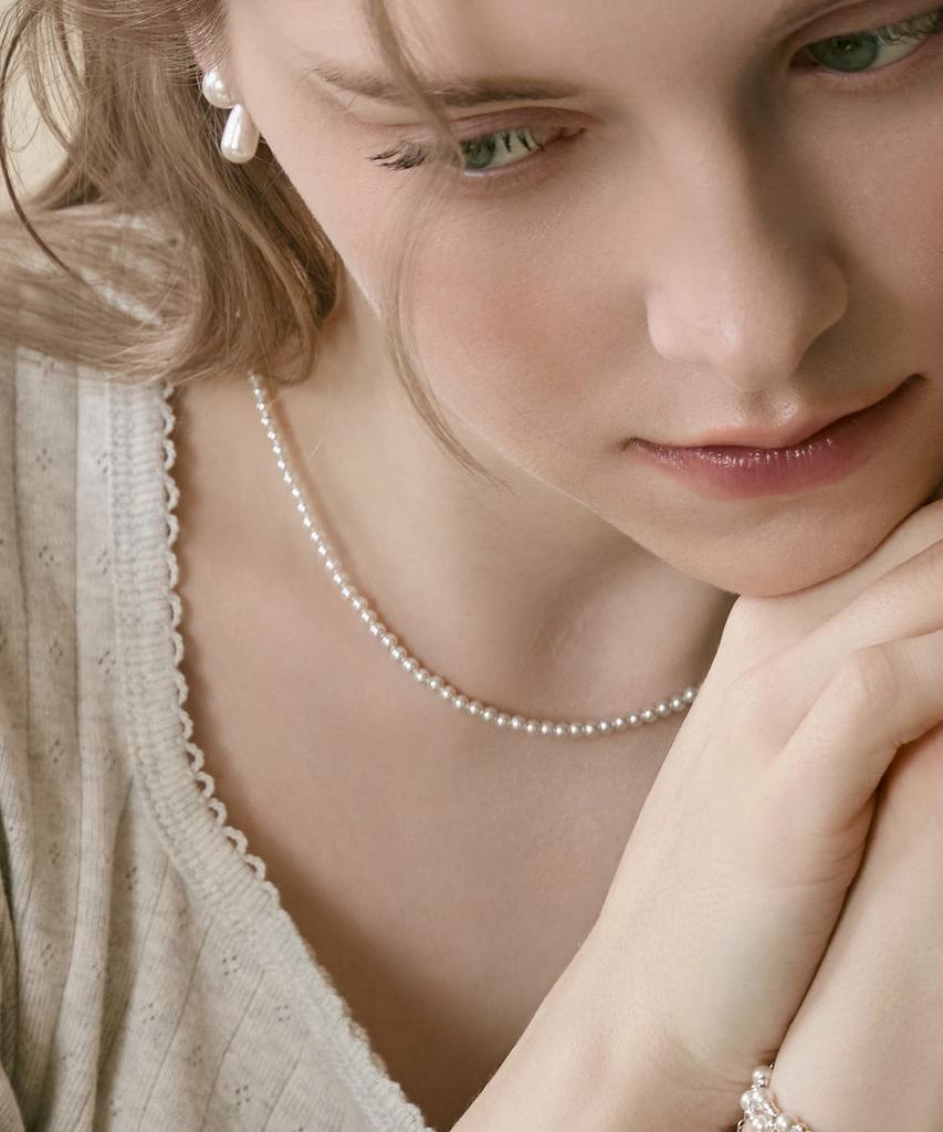 Dmoment (925 Silver) Soft Pearl Line Necklace