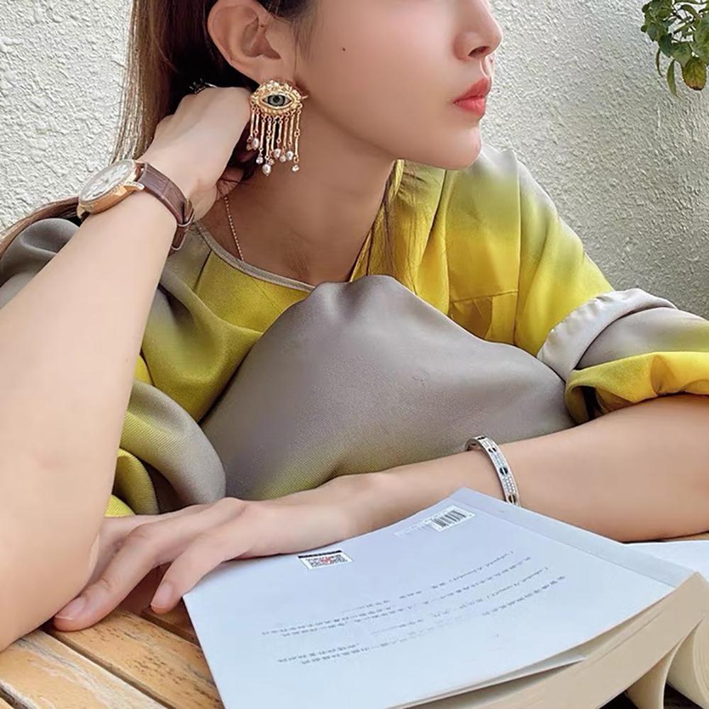 French Retro Unique Personality Exaggerated Eyes And Earrings Pearl Rhinestone Tassel Earrings Women's Jewelry Party Accessories