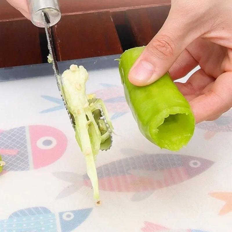 Pepper Core Remover Jalapeno Pepper Corer Tool Chili Deseeder Sharp Edge Kitchen Gadget Seed Remover Slice Off Vegetables Top