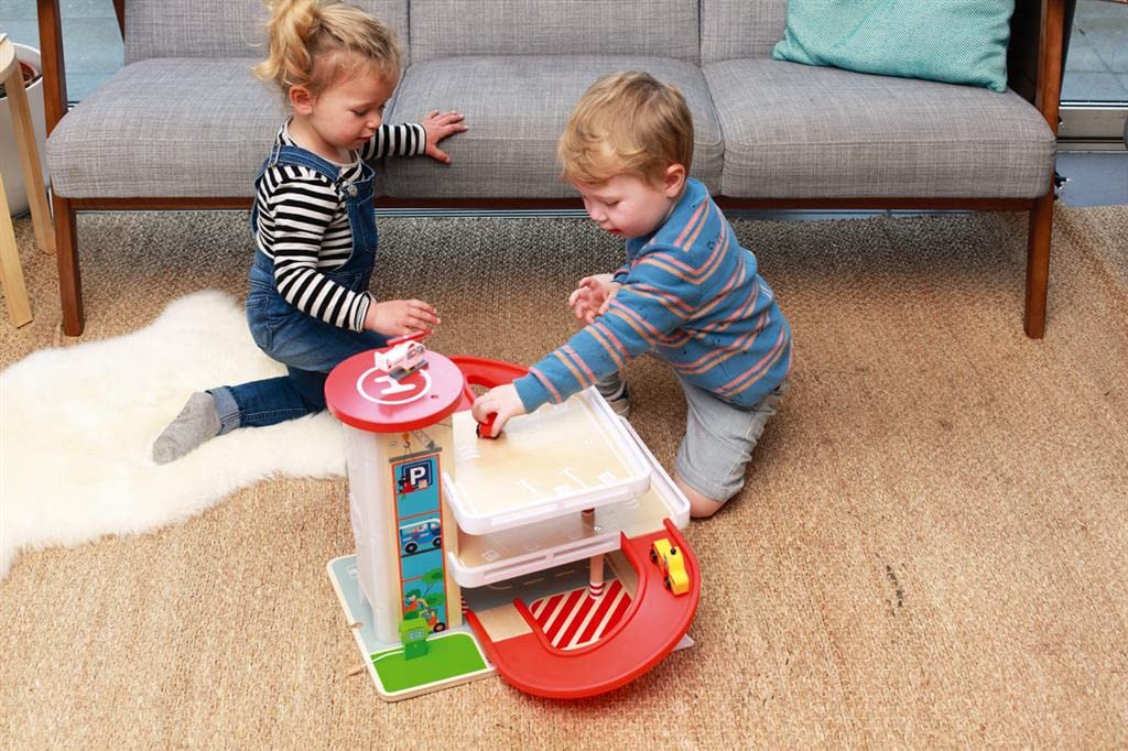 Scratch Wooden Multi-Story Parking Lot with Elevator, Wooden Toy, Ride-On Slope Toy, 6181085, Authentic