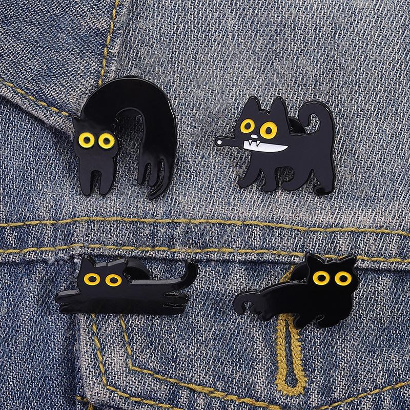 Japanese Cartoon Black Cat Series Alloy Brooch Metal Badge Lapel Pins Badges On Backpack Pines