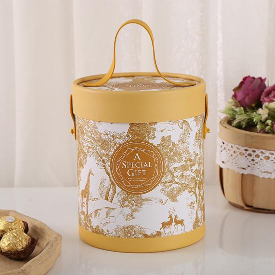 Gift Box Floral Print Widely Applied Round Shape Lid Bucket Florist Gift Packaging Box for Party