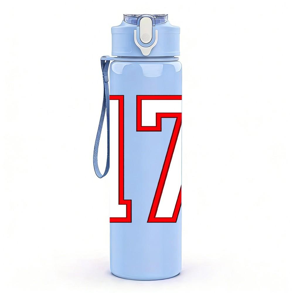 1PC Number Seventeen Red Text Print 750ml Color Plastic Sports Water Bottle Leakproof Flip Straw Lid Suitable for Sports Office Home Use