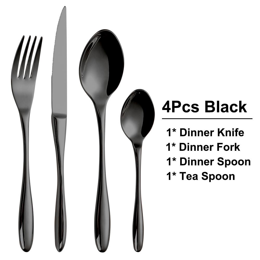 4/8/12/16Pcs Gold Cutlery Set Stainless Steel Tableware Mirror Dinner Set Sliver Knife Fork Spoon Black Kitchen Utensils
