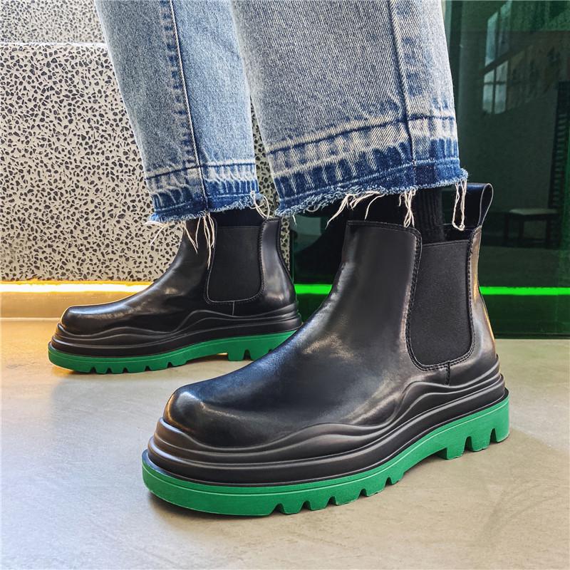 Luxury Brand Platform Men Boots Genuine Leather Chelsea Boots For Men Spring Autumn High Top Chunky Sneakers Male Short Boots