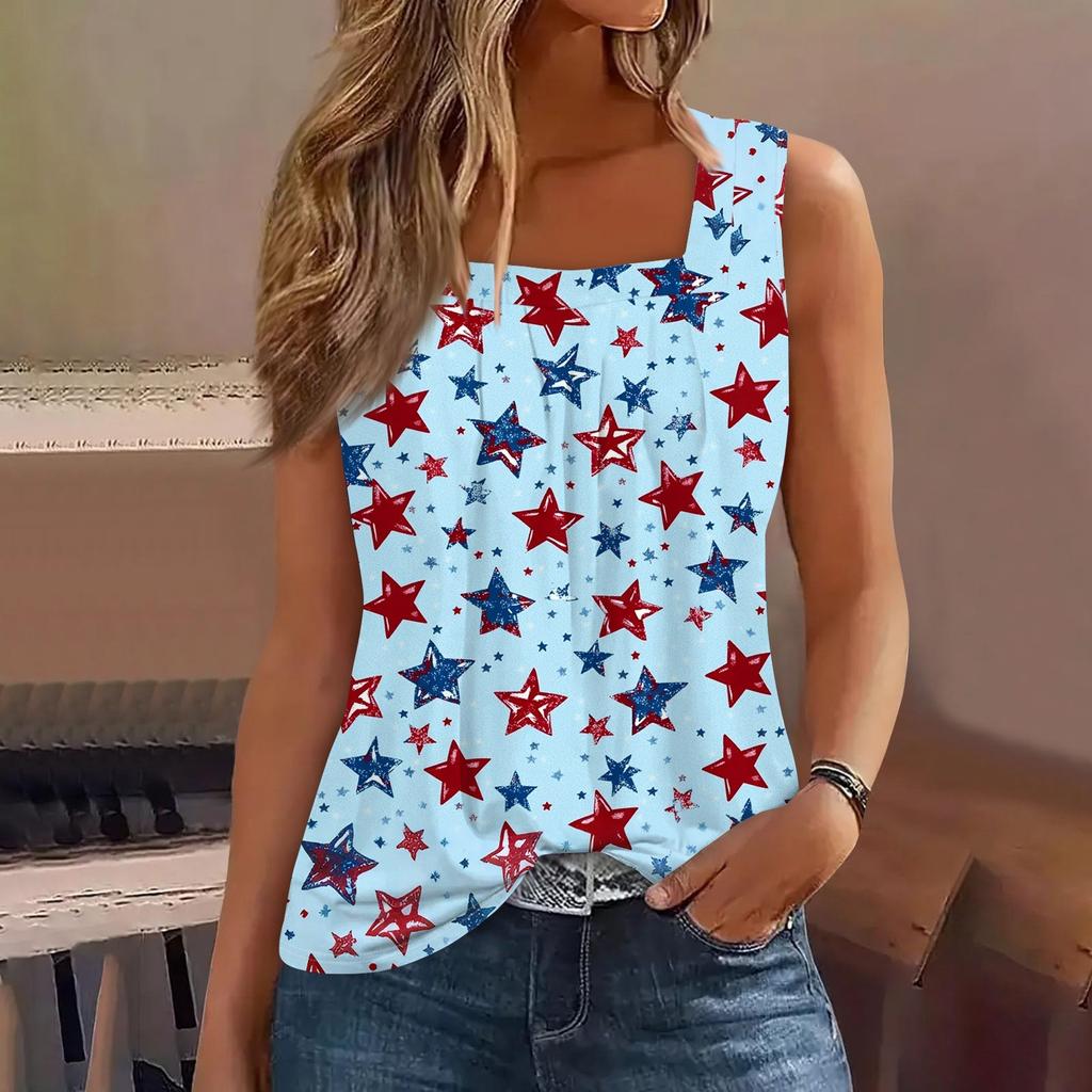 Tanktop mit quadratischem Kragen, bedruckt, lässig, lockere Passform, ärmelloses Shirt