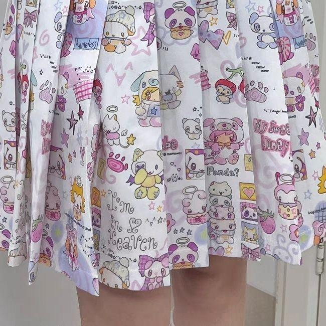 Y2k Harajuku Streetwear-skjørt Kvinner Japansk mote Kawaii Søt Søt tegneserietrykk Plisséskjørt Myk Jente Sommer