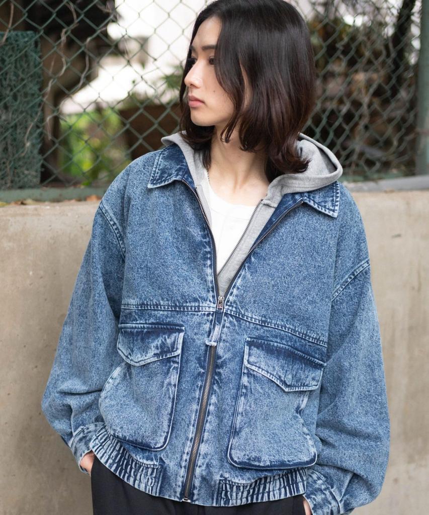 WEGO Unisex Flight Korean Loose Size Denim Men's Jacket, Outerwear, Streetwear, Style, Fit, Oversized, Winter/Spring Wear, L, Medium-Dark