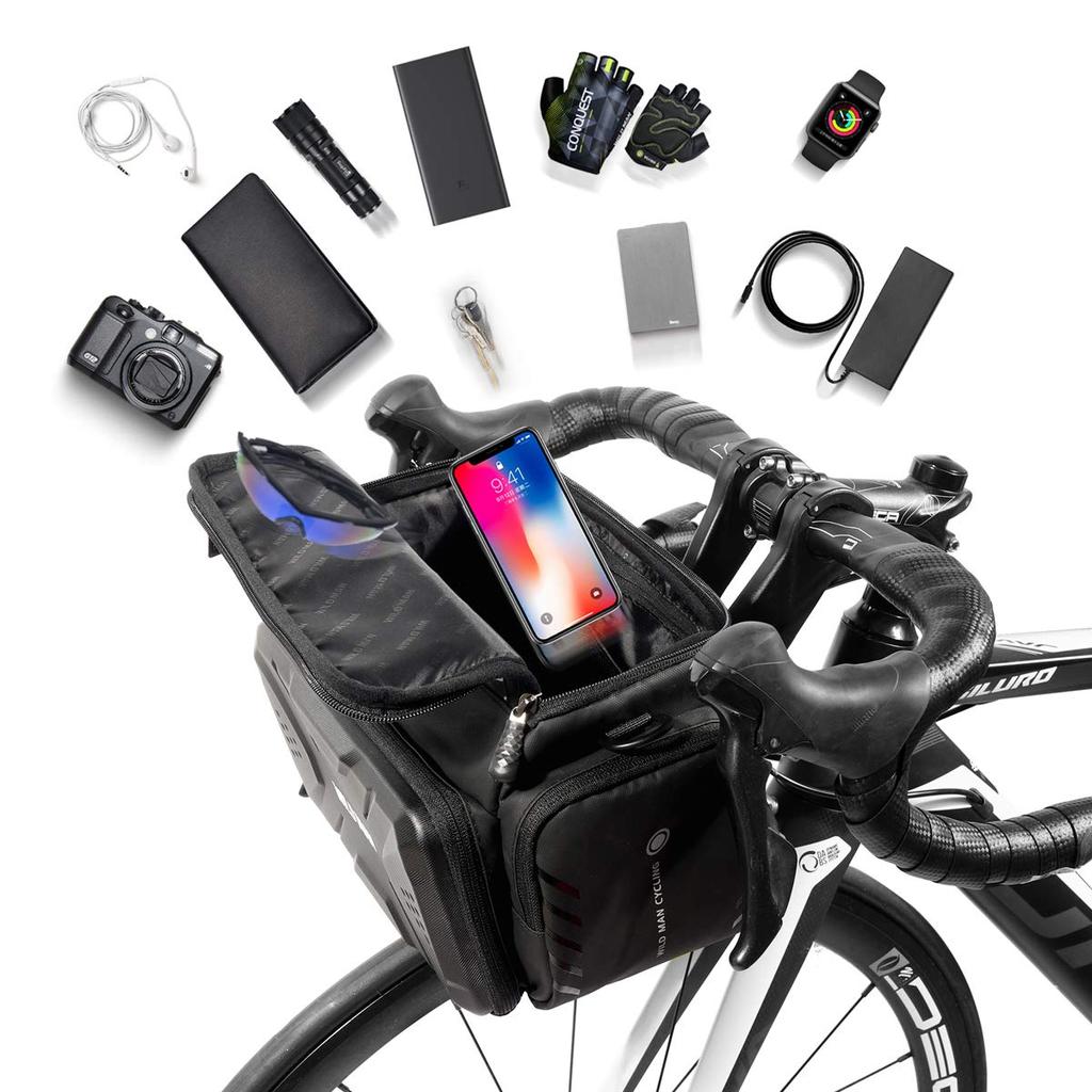 WILD MAN 4L Rainproof Bicycle Handlebar Storage Bag with Touchscreen for Mountain Road Folding and Scooter MTB, Bike, Bicycle, (GS6)