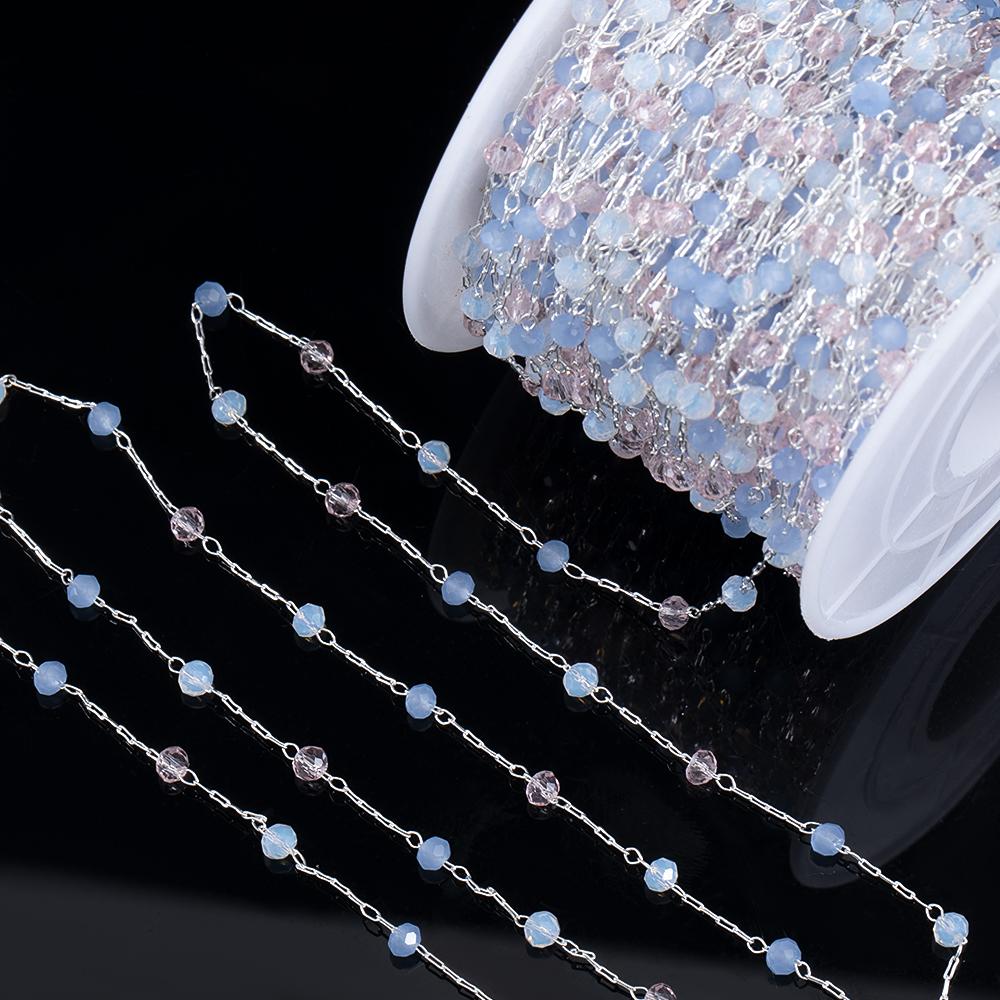 

50CM 1Meter 2mm Crystal Round Ball Blue Pink Beaded Chain Bead Copper Link Chains Necklace Bracelet DIY Jewelry Making Wholesale 0.5m