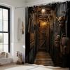 ~O~Medieval Wooden Corridor Bath Curtain - Spooky Skull & Lantern Design,  Mystical Polyester, Ideal for Halloween & Themed Bath