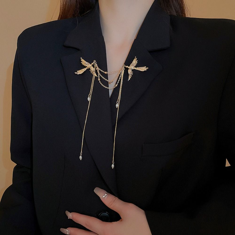 Corsage Ornaments Long Fringe Brooch Pearl Chinese Style Brooch Pin Phoenix Tassel Brooch Decor