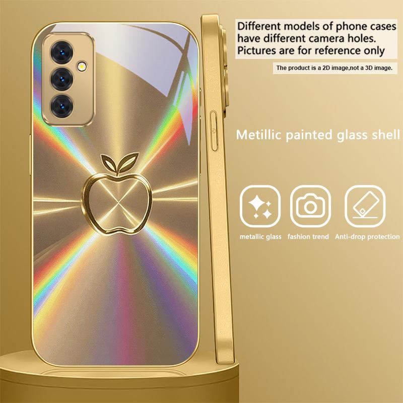 Warm Golden Cute Apple For Samsung Galaxy S 21 S22 S23 Plus S24 Ultra S20 FE 25Ultra S21+ S9+ 22Plus Golden Glass Phone Case