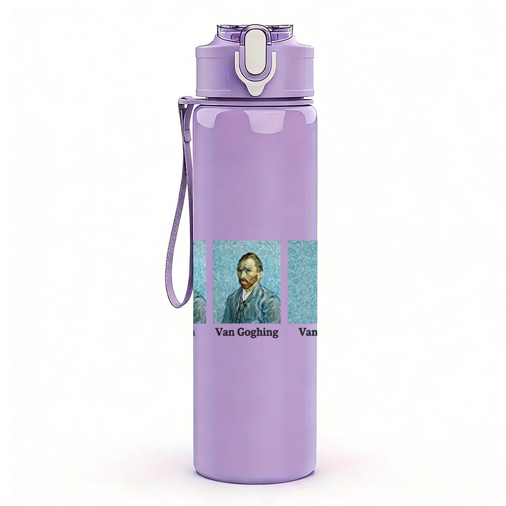 1PC Dual male band black white portrait print 750ml colorful plastic sports water bottle leakproof pop up lid with straw for outdoor work home use