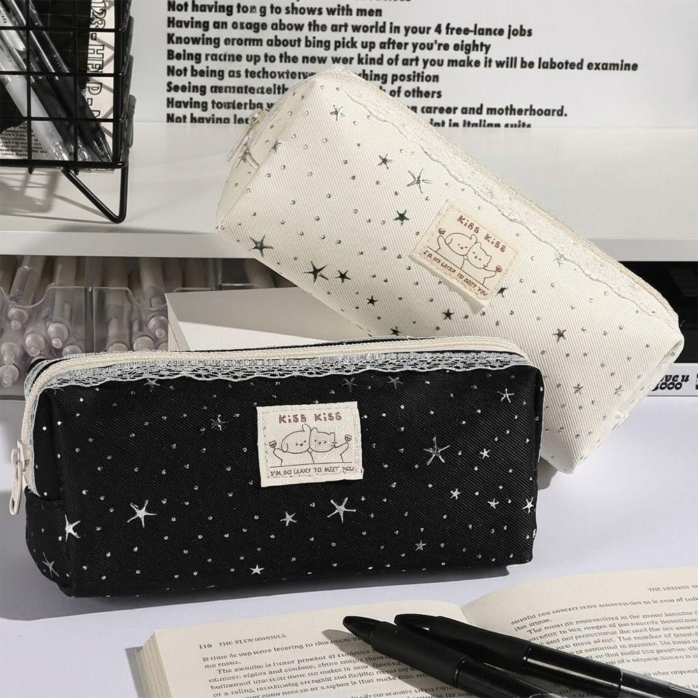 Star Print Pen Bag Lace Stationery Bag Multi-functional Pencil Case Students