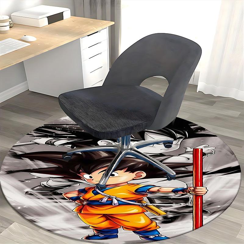 1pc Dragon Ball Z Goku Anime Cartoon Design Round Carpet Office Chair Mat Non-Slip Rug for Home Decor, Living Room, Bedroom, Game Room, Birthday Gift,