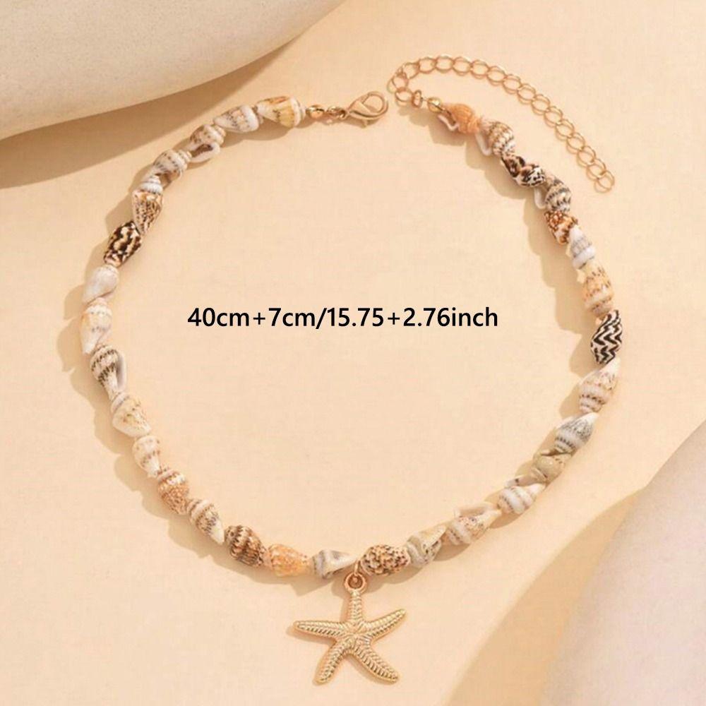 Natural Seashell Necklace Ocean Style Beaded Choker Holiday Conch Pendant Necklace  for Women