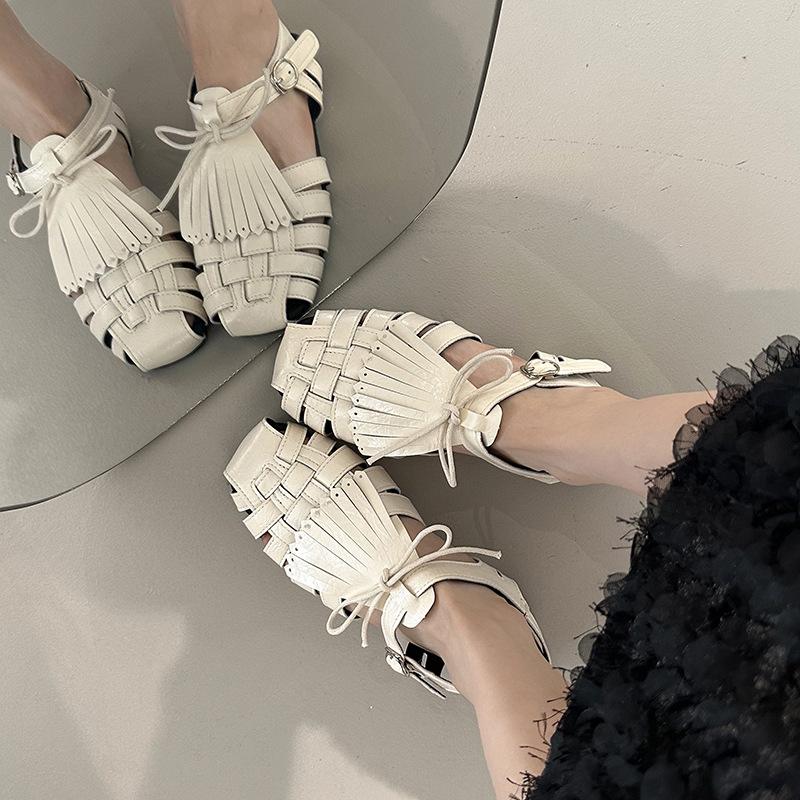 Baotou Sandals Outer Wear Weaving 2025 Spring and Summer New Soft Sole Comfortable Versatile Fresh Shoes Buckle Sandals